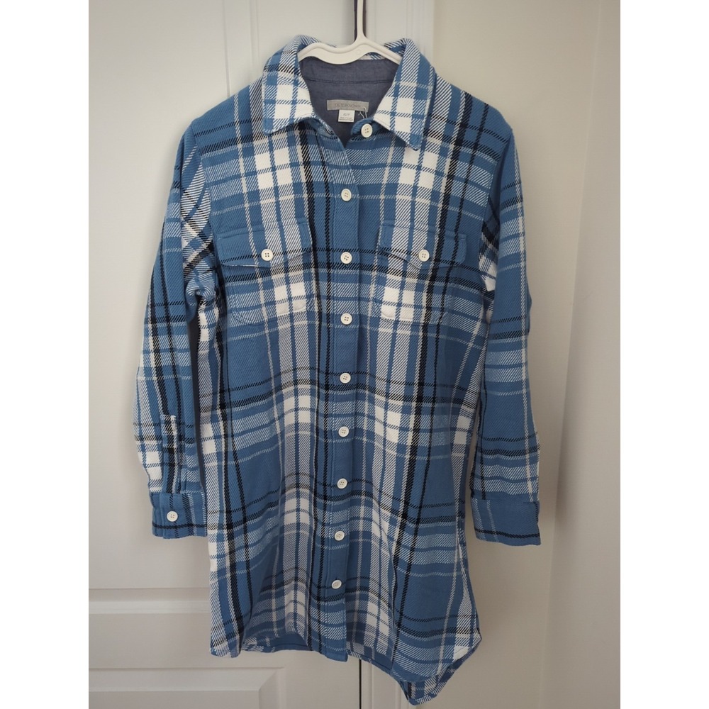Outerknown Blanket Shirt Dress Womens XS Blue White Plaid Button Up Western